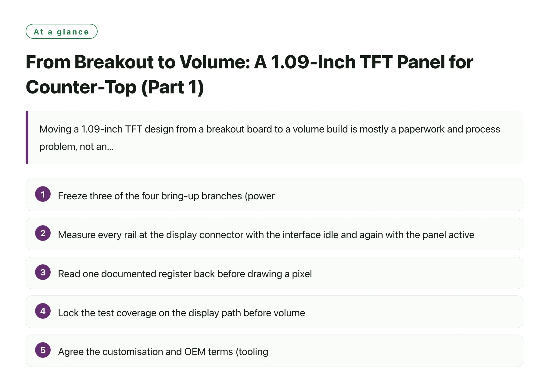 From Breakout to Volume: A 1.09-Inch TFT Panel for Counter-Top (Part 1)——全文要点速览